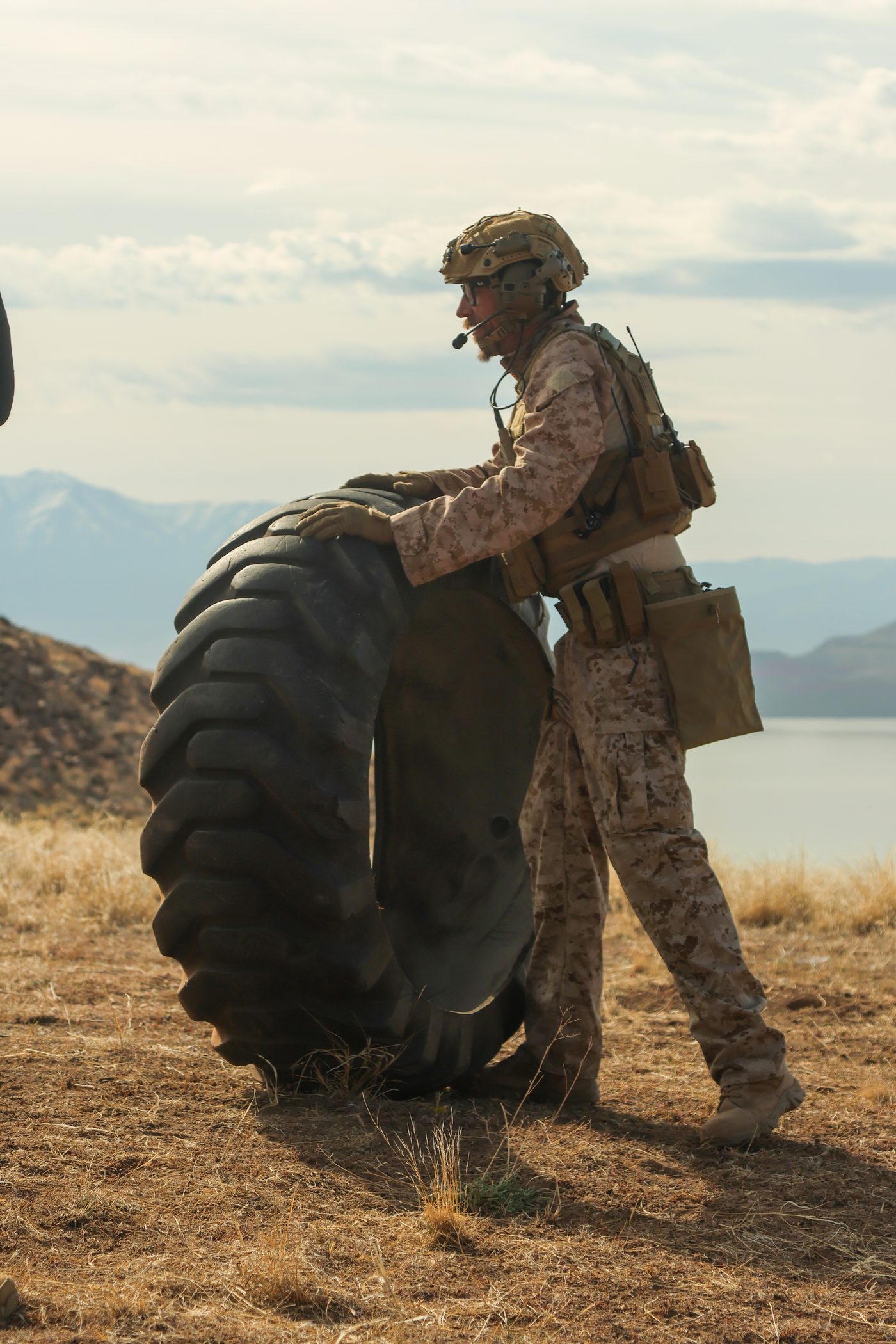 A trainee moving equipment during a course