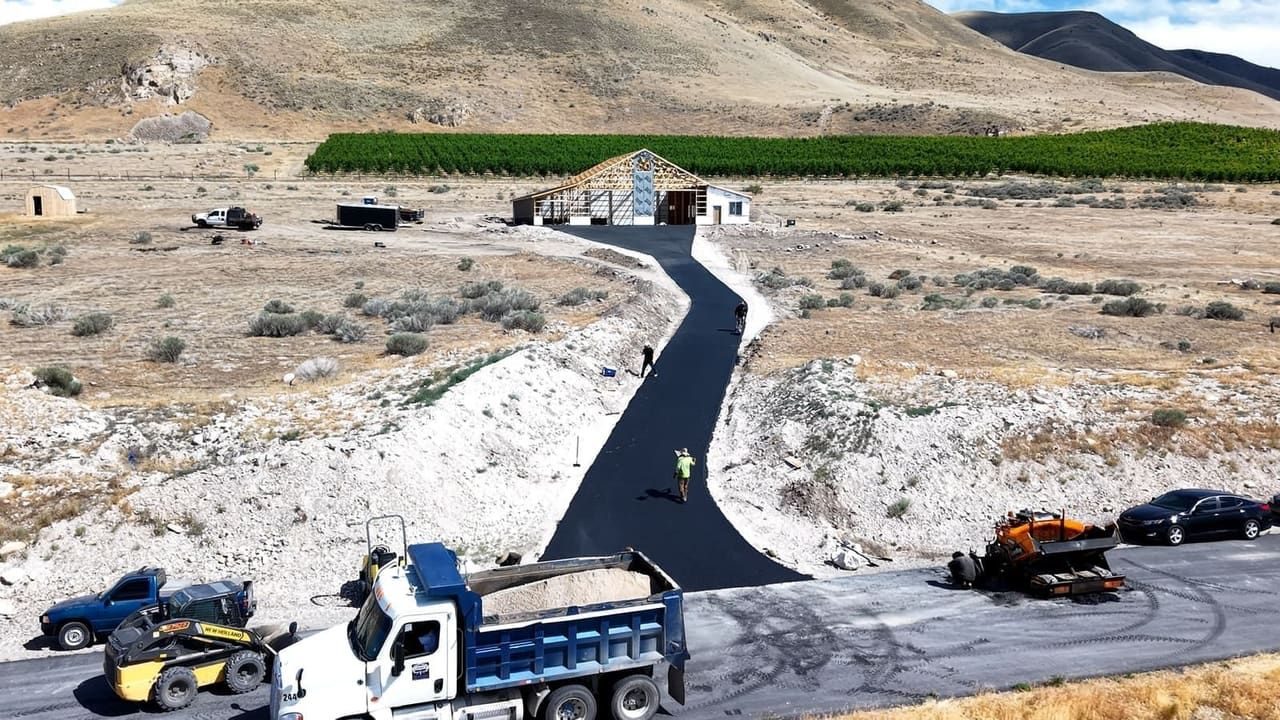 A finished driveway near an orchard in Genola, Utah