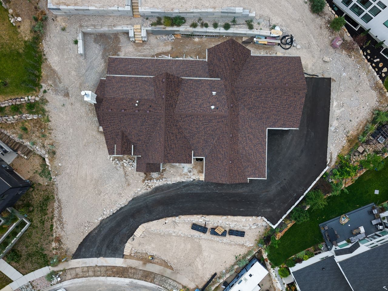Aerial view of a finished driveway at a home in Heber