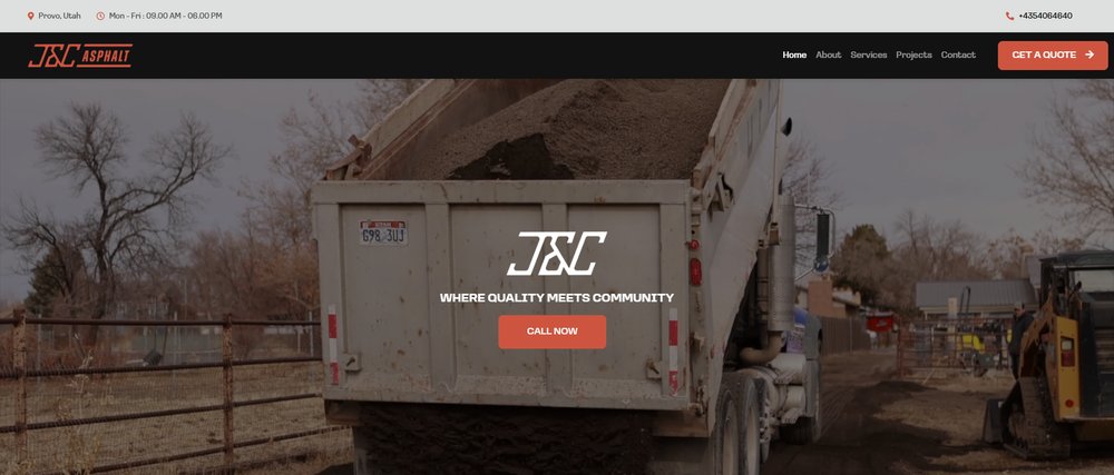 J&C Asphalt's old website homepage with a generic tagline