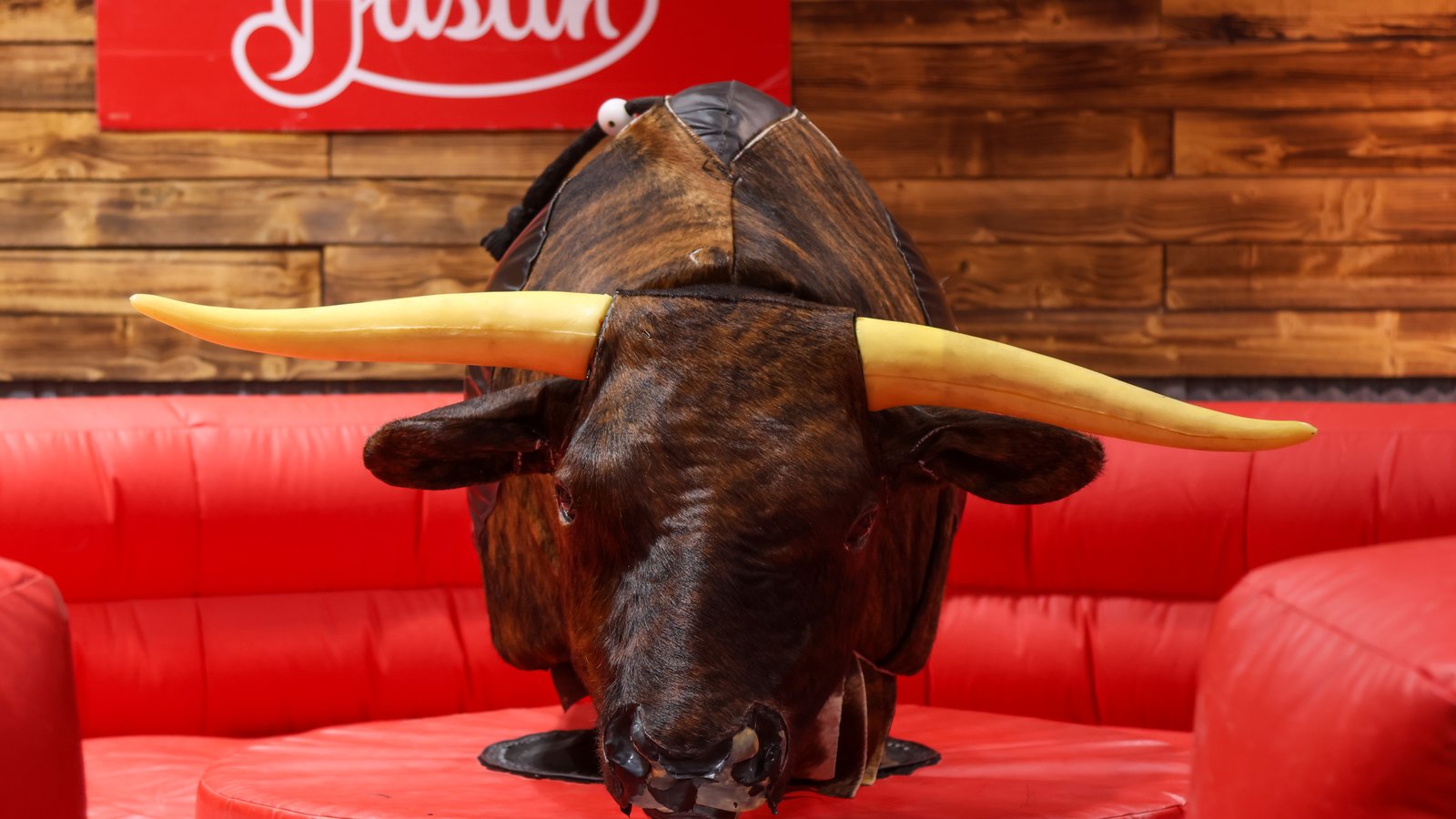 A mechanical bull rental unit up close