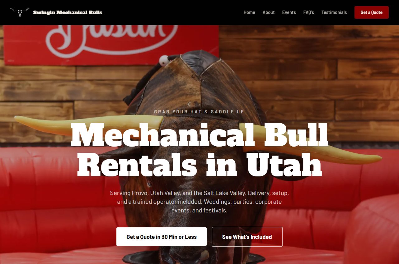 3TR Media web design for Swingin Mechanical Bulls rental business