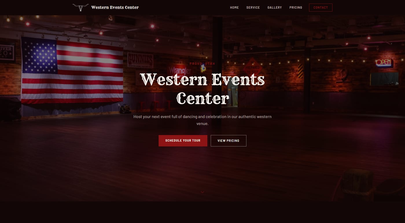 A website designed and built by 3TR Media for a Utah event venue